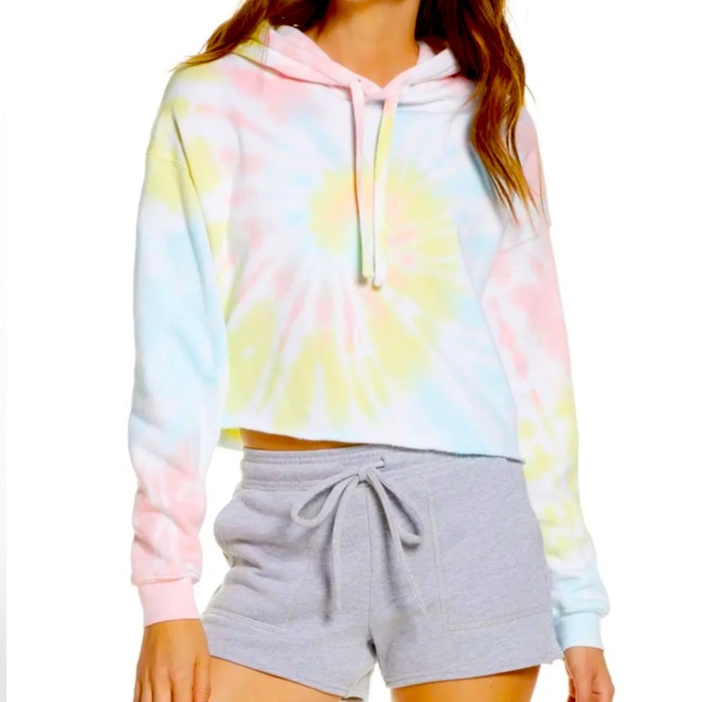 Women’s Bella + Canvas Los Angeles Cropped Tie Dye Hoodie Rainbow Pastel size M